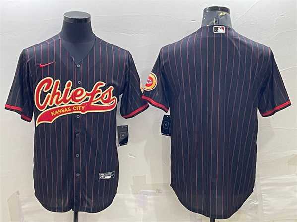 Mens Kansas City Chiefs Blank Black With Patch Cool Base Stitched Baseball Jersey